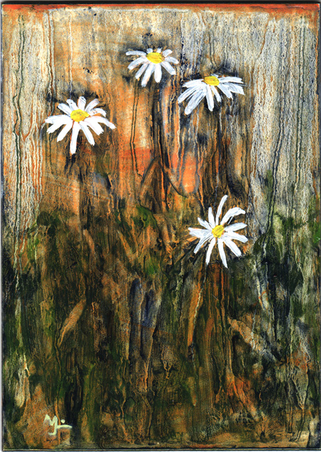 Michael Liebhaber, Scappoose Daisies 3, Oil on panel, 5x7 inches, 2016