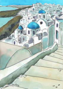 Santorini View watercolor