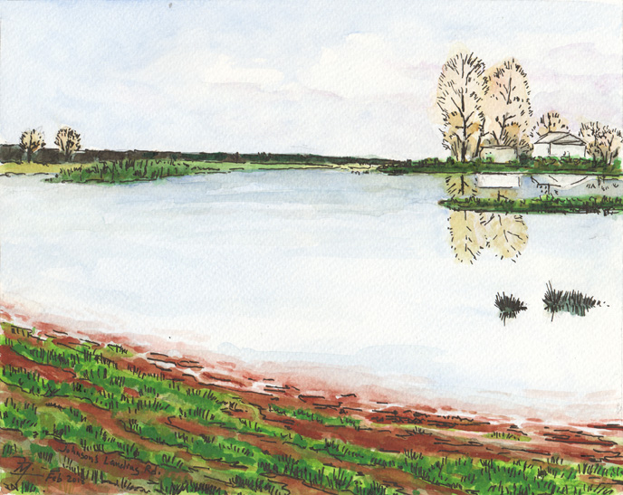 Watercolor of Ephemeral Pond Along Johnsons Landing Road