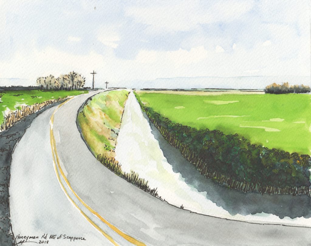 watercolor painting of a Farm Ditch Along East Honeyman Road